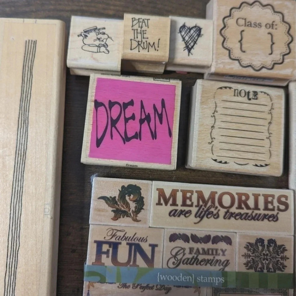 15 Wooden Rubber Stamps- Scrapbooking-Journaling- Teachers-Border-Note-Cat-Heart - Picture 3 of 9